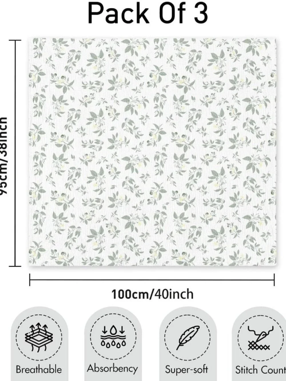 Ultra Soft Muslin Swaddle Blankets for Newborns, 3-Pack, 100% Cotton, Large